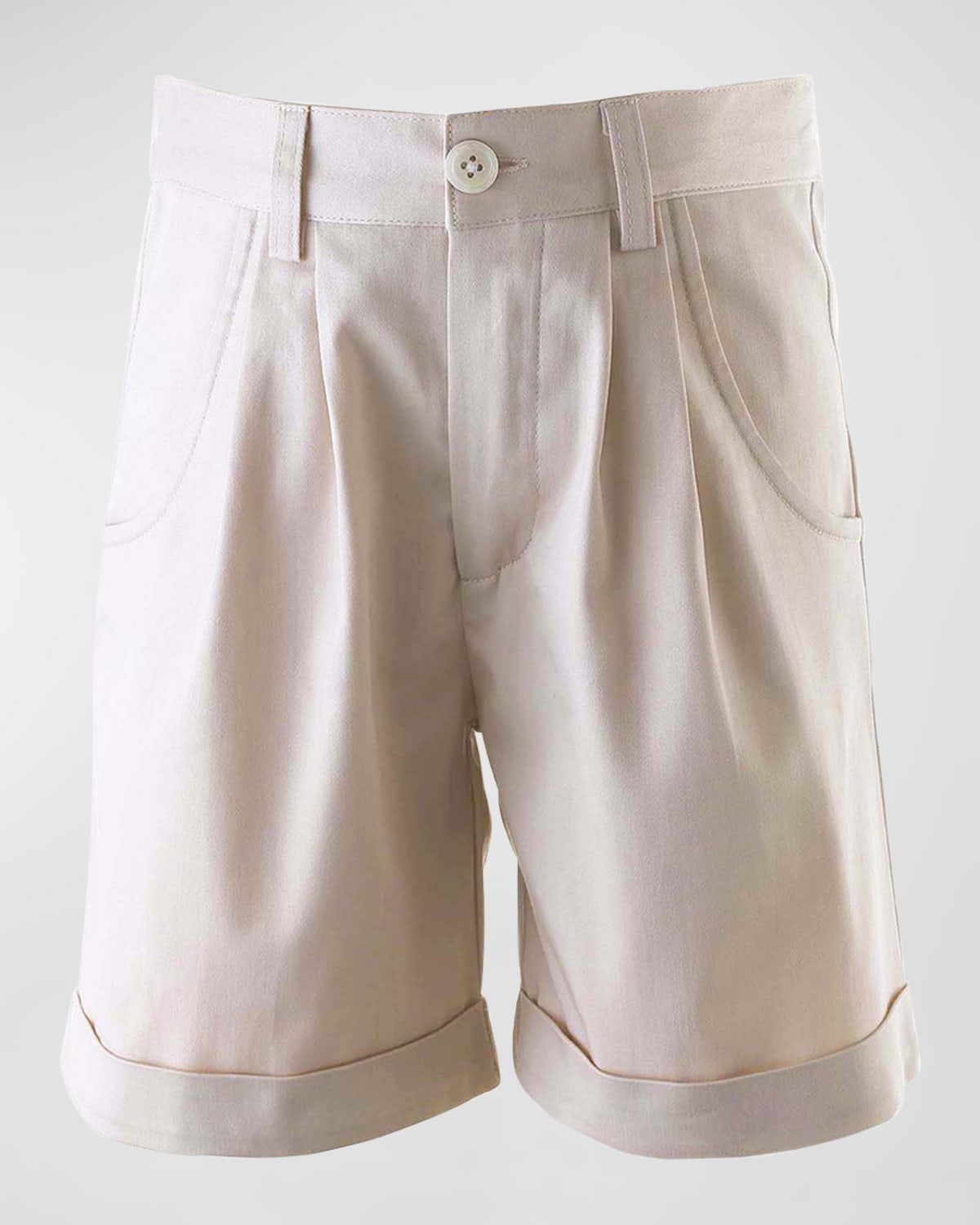 Rachel Riley Kids' Boy's Tailored Turn-up Shorts In Beige