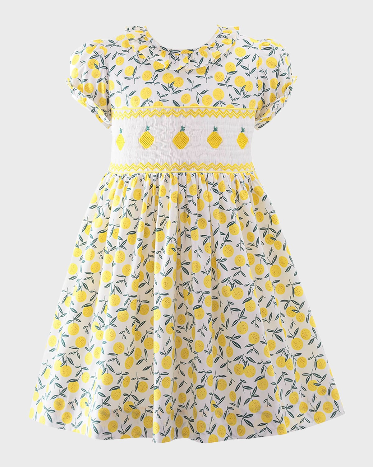 Rachel Riley Kids' Girl's Lemon Hand-smocked Dress In Yellow
