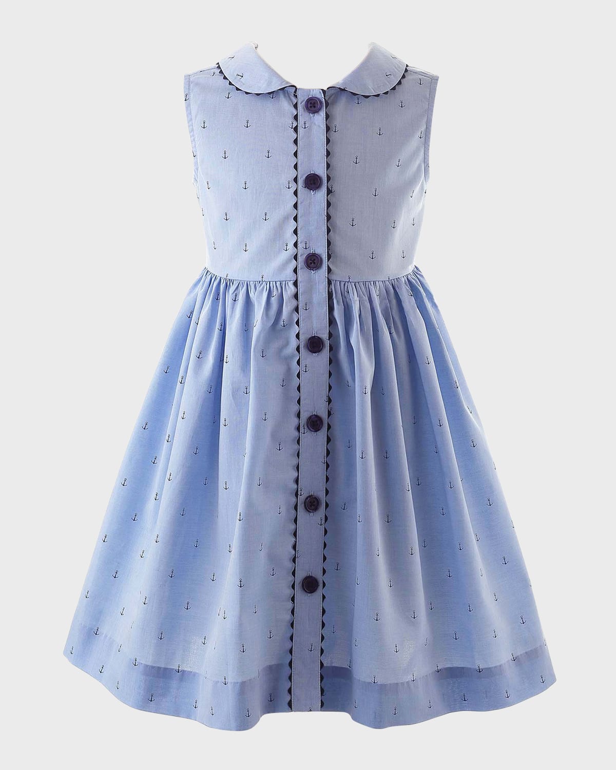 Rachel Riley Kids' Girl's Anchor Button-front Dress In Blue