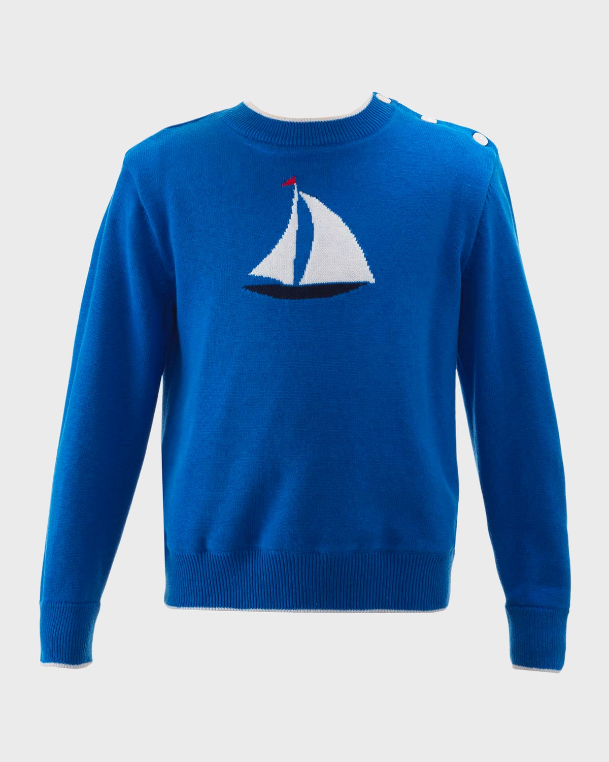 Rachel Riley Kids' Boy's Sailboat Intarsia Sweater In Blue