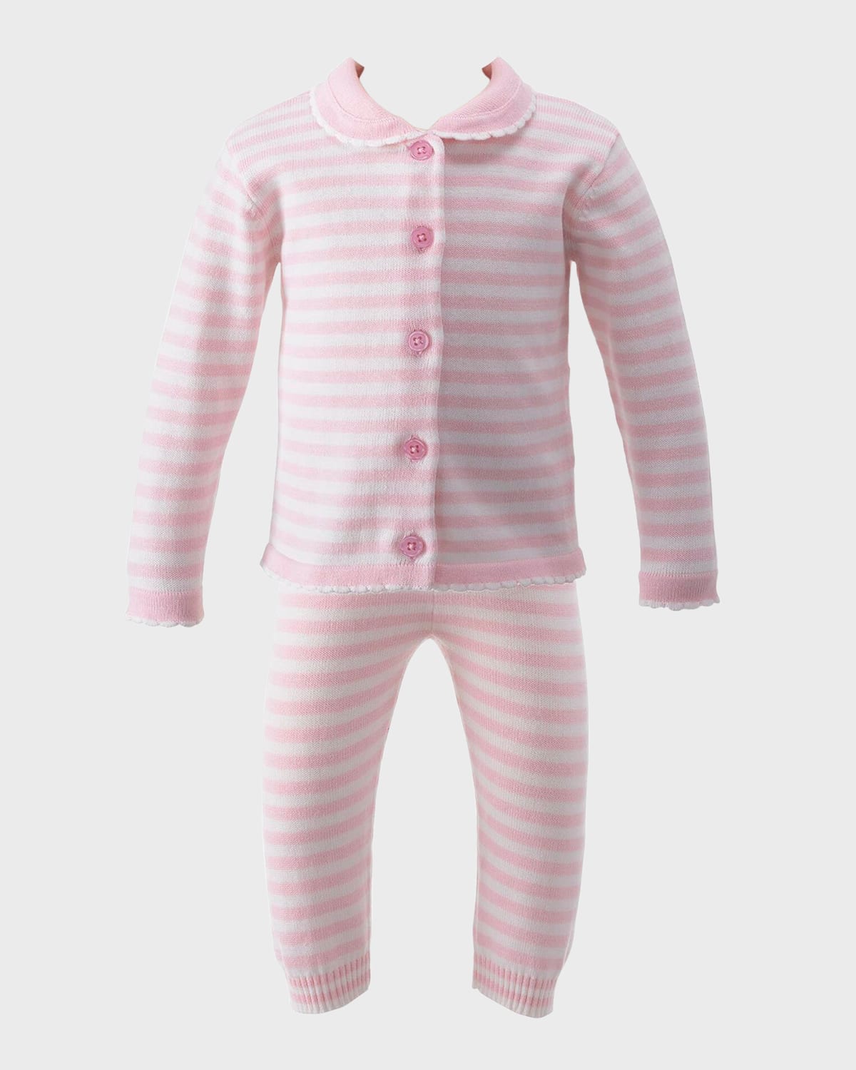 Rachel Riley Kids' Girl's Two-piece Striped Knitted Set In Light Pink