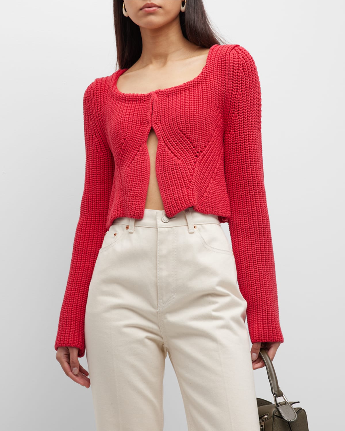 Recto Chunky Scoop-neck Crop Cardigan In Red