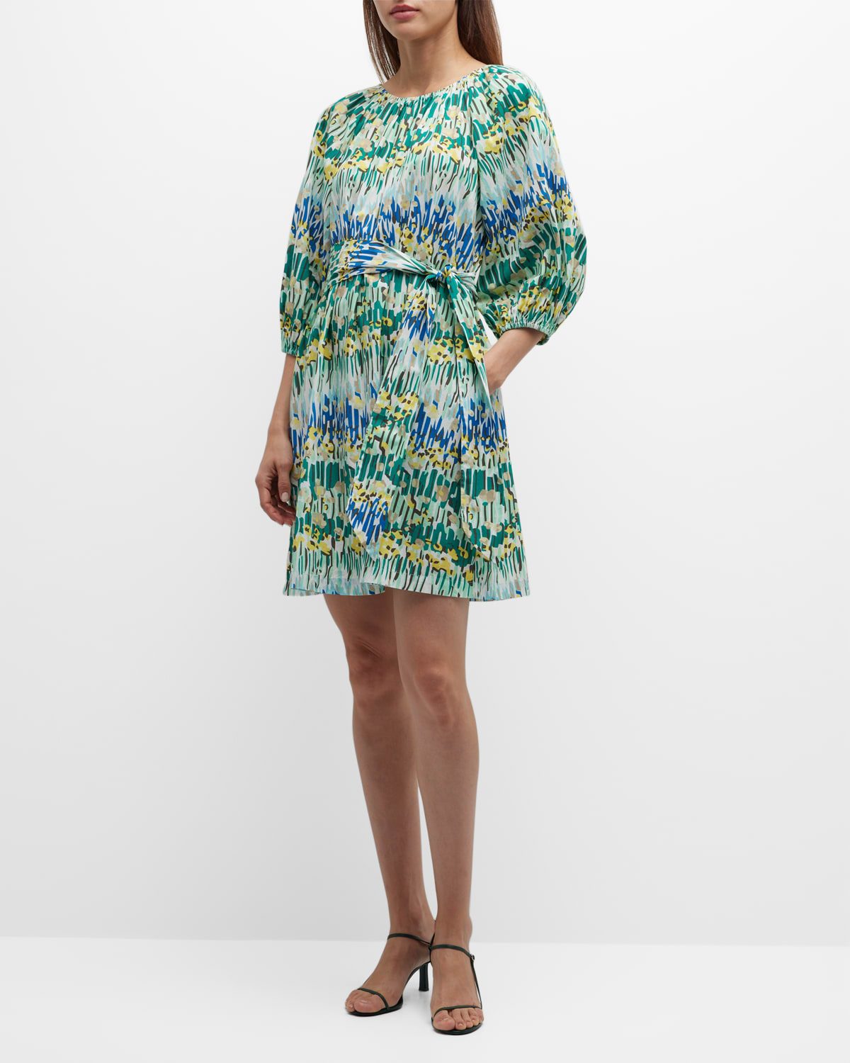 Frances Valentine Bliss Blouson-Sleeve Floral-Print Midi Dress