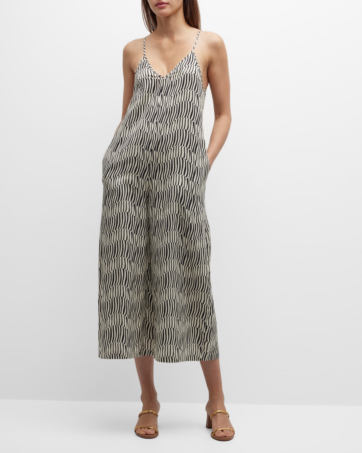 Frances Valentine Cheree Cropped Zebra-Print Jumpsuit