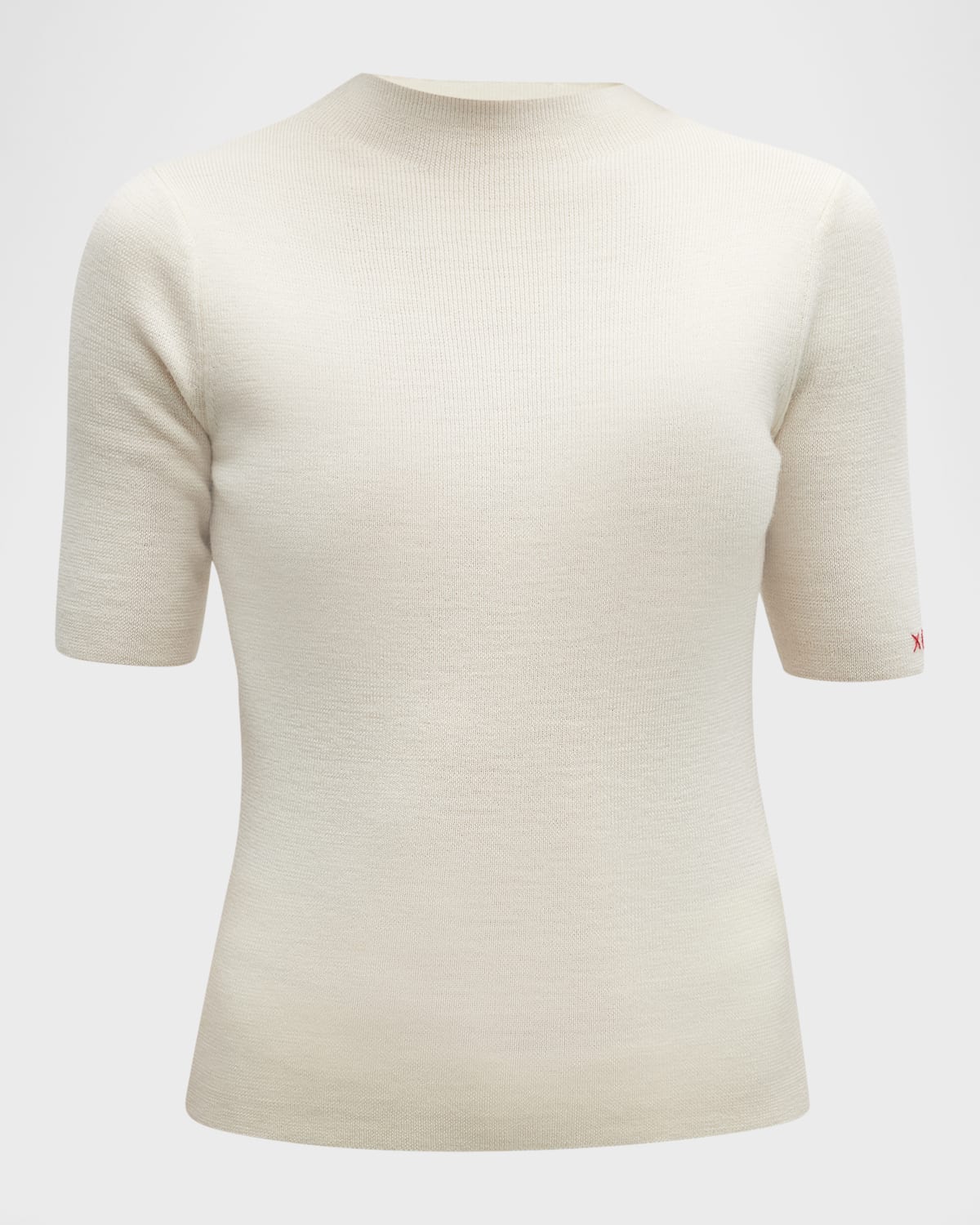 Frances Valentine Marie Mock-neck Short-sleeve Sweater In Oyster