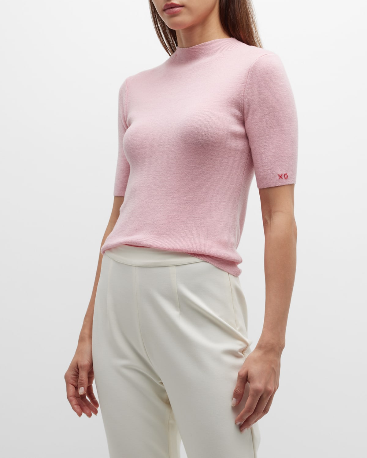 Frances Valentine Marie Mock-Neck Short-Sleeve Sweater