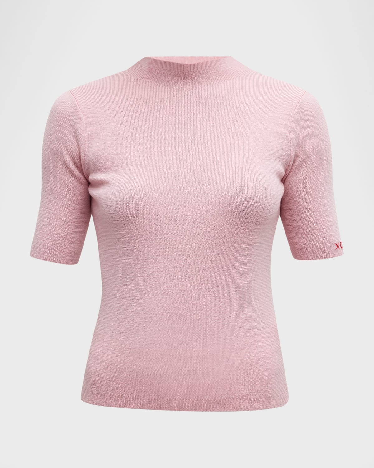 Frances Valentine Marie Mock-neck Short-sleeve Sweater In Pink