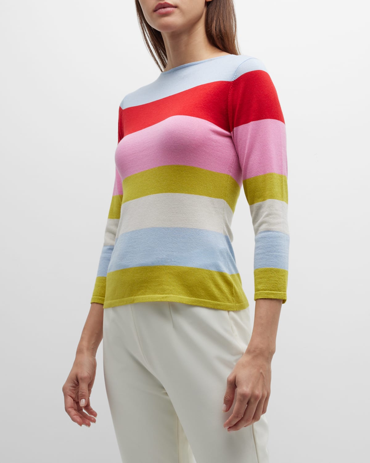 Frances Valentine Saylor Striped 3/4-Sleeve Sweater
