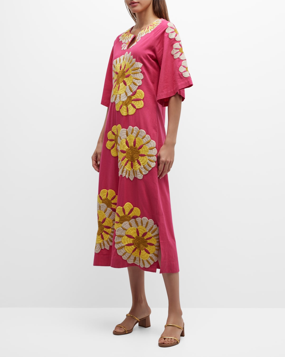 Delightful Floral-Embroidered Cotton Caftan