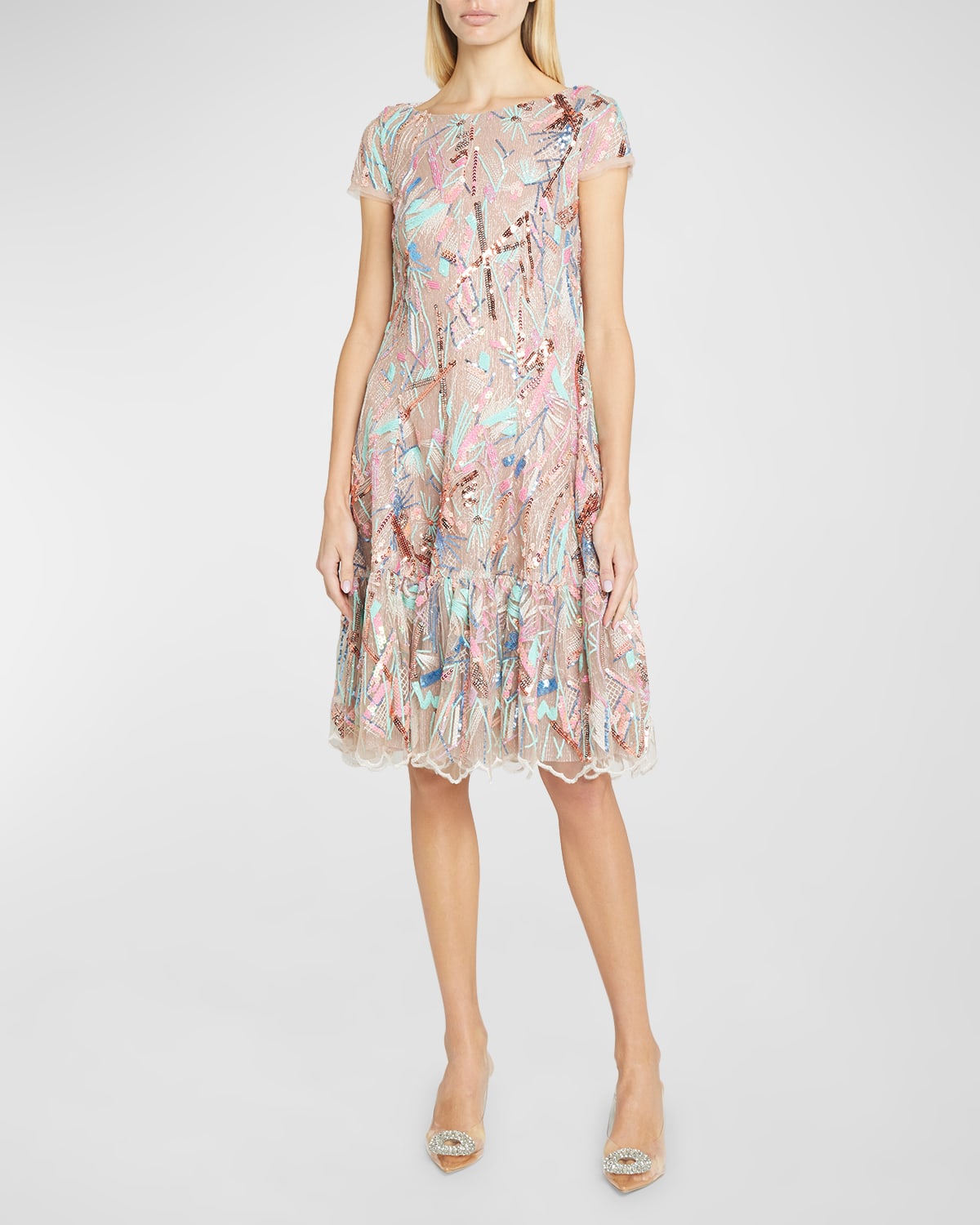TALBOT RUNHOF SEQUIN EMBROIDERED A-LINE COCKTAIL DRESS