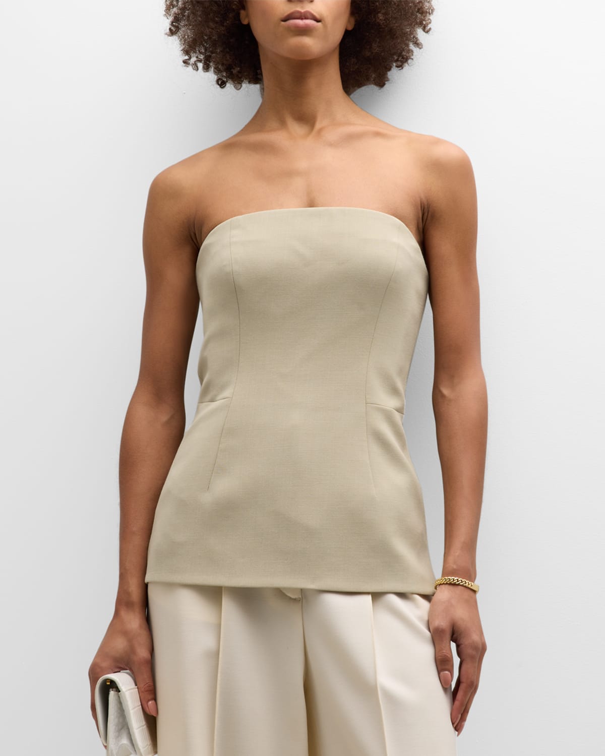 Shop Tove Agata Strapless Fitted Top In Sand