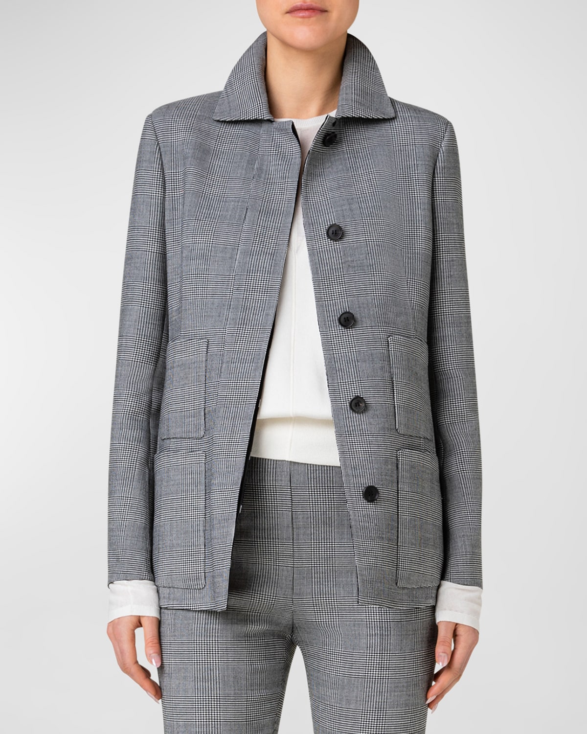 AKRIS PRINCE DE GALLES WOOL BLAZER JACKET