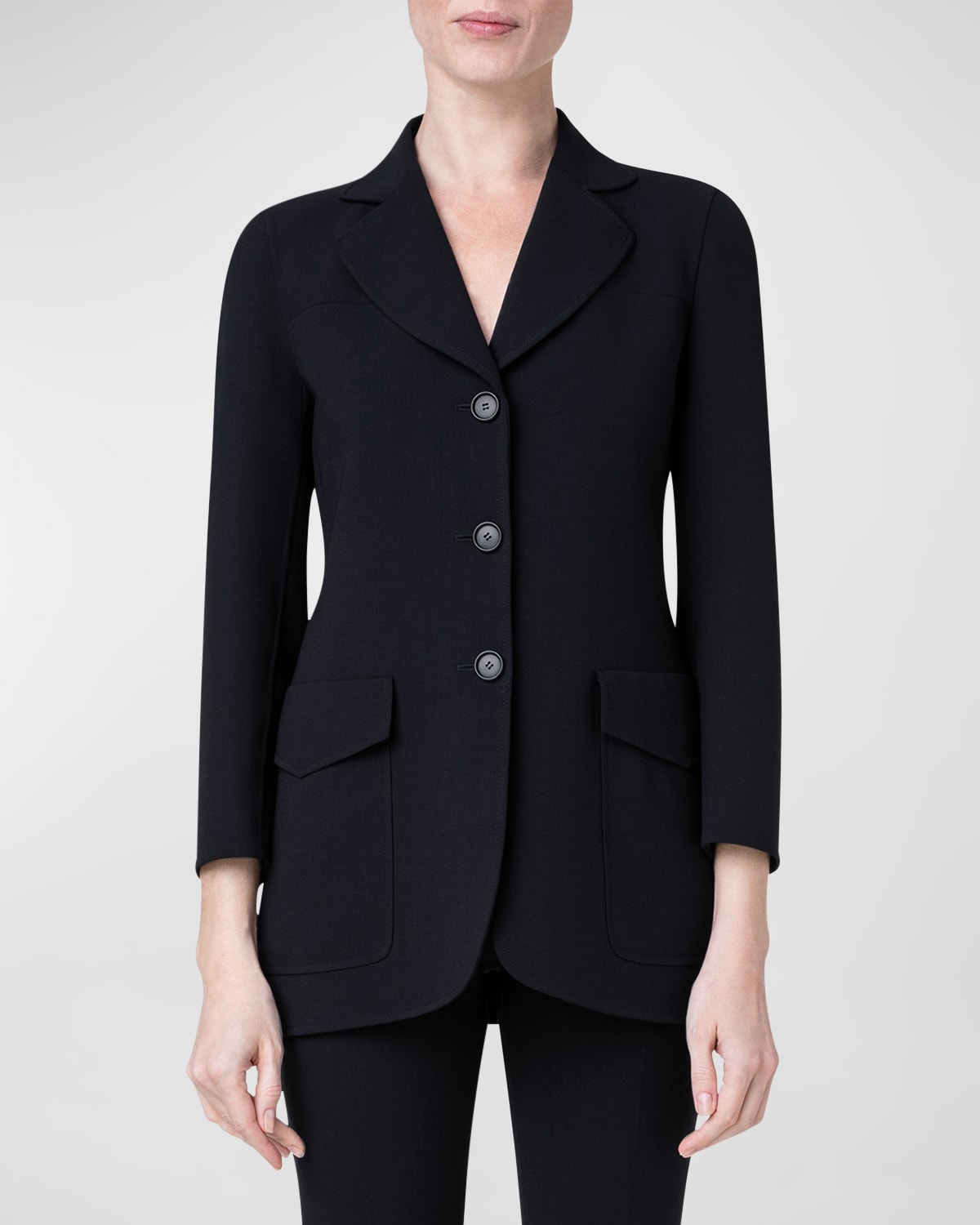 Double-Face Wool Blazer Jacket with Oversize Patch Pockets