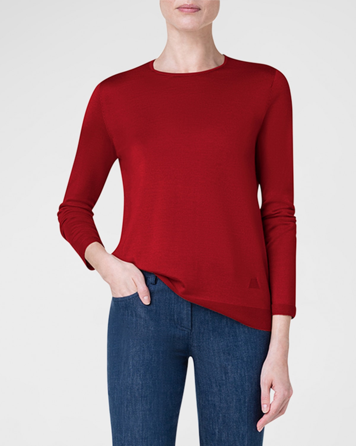 Shop Akris Cashmere Blend Fine Gauge Knit Pullover In Ruby Red