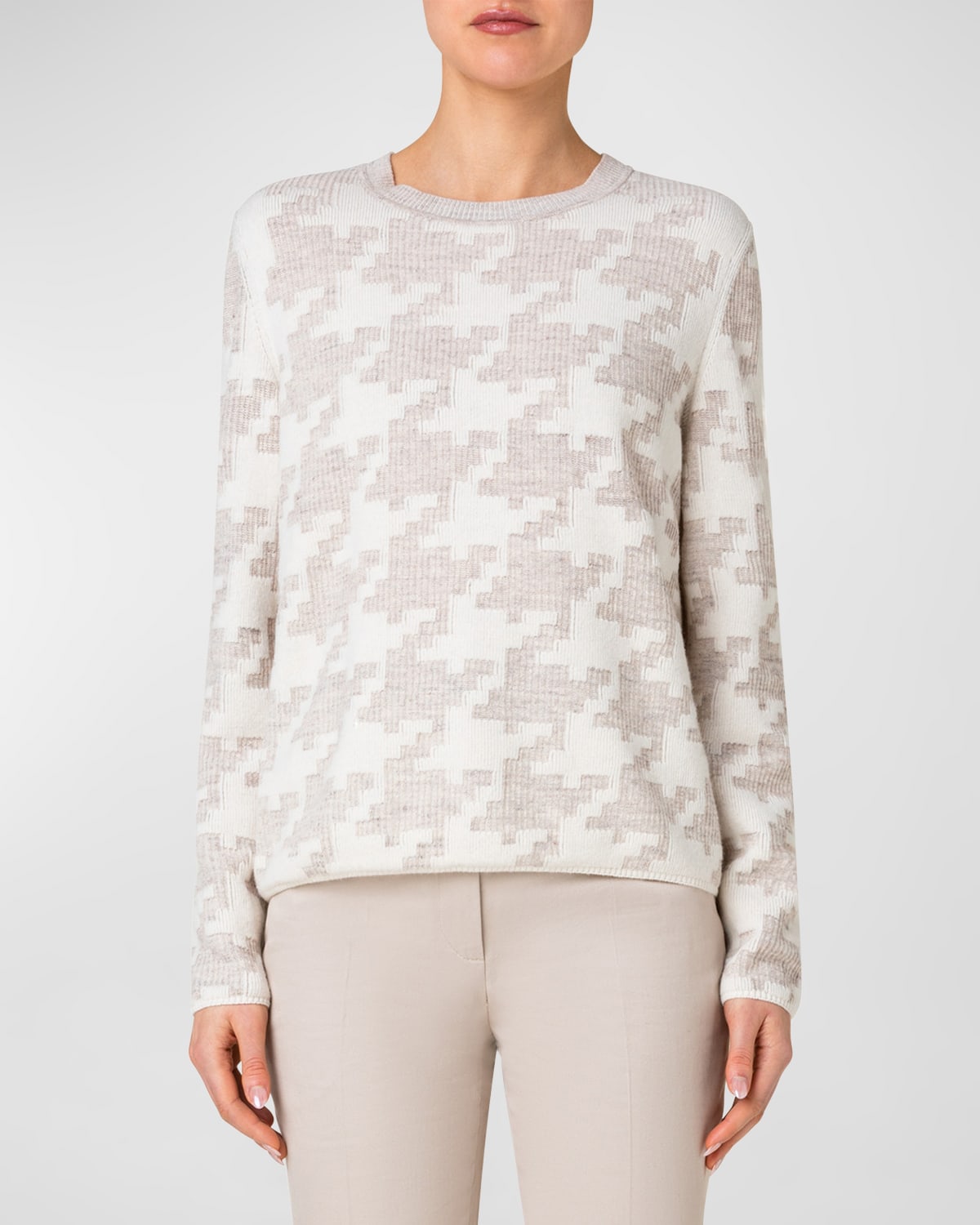 AKRIS CASHMERE-BLEND HOUNDSTOOTH KNIT SWEATER