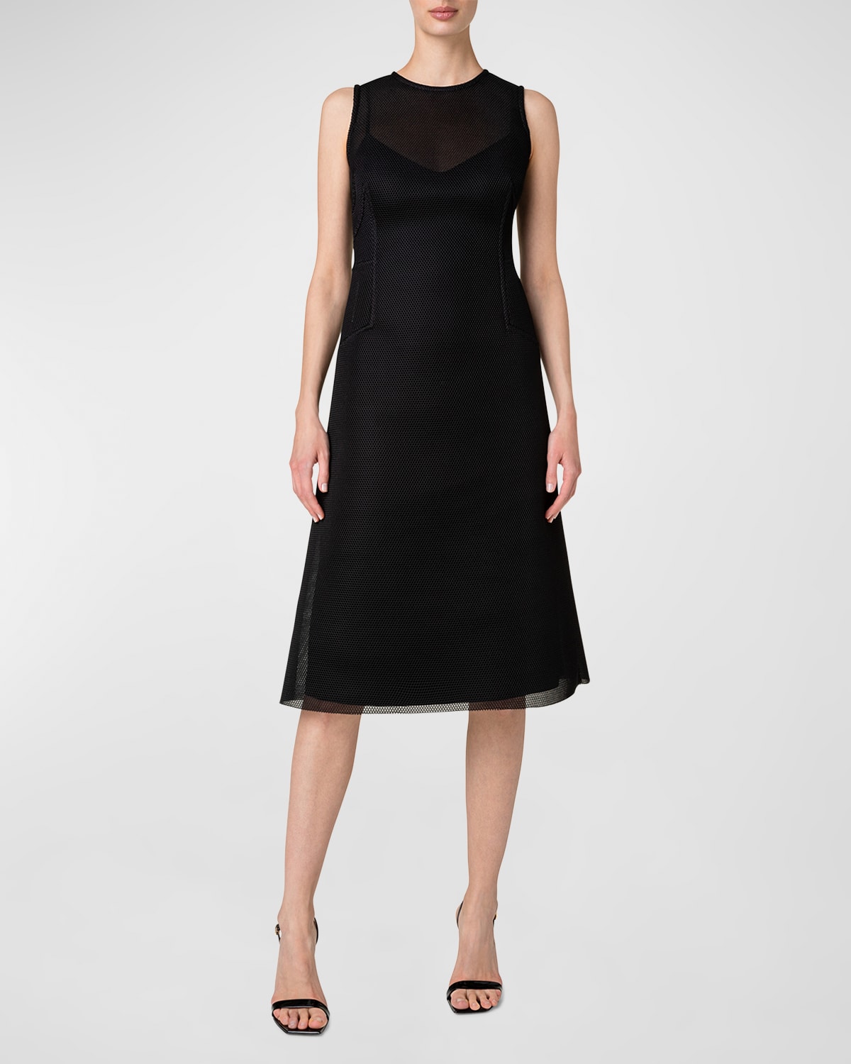 Akris Polyester Techno Semi-sheer Midi Dress In Black