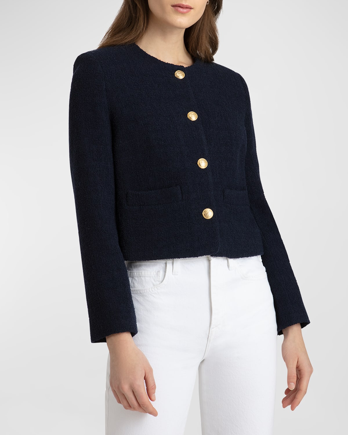 Judith & Charles Seine Cropped Button-front Tweed Jacket In Navy | ModeSens