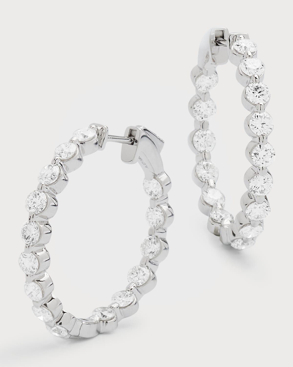 Neiman Marcus Diamonds 18k White Gold 30 Round Gh/si1 Diamond Hoop Earrings, 1"l