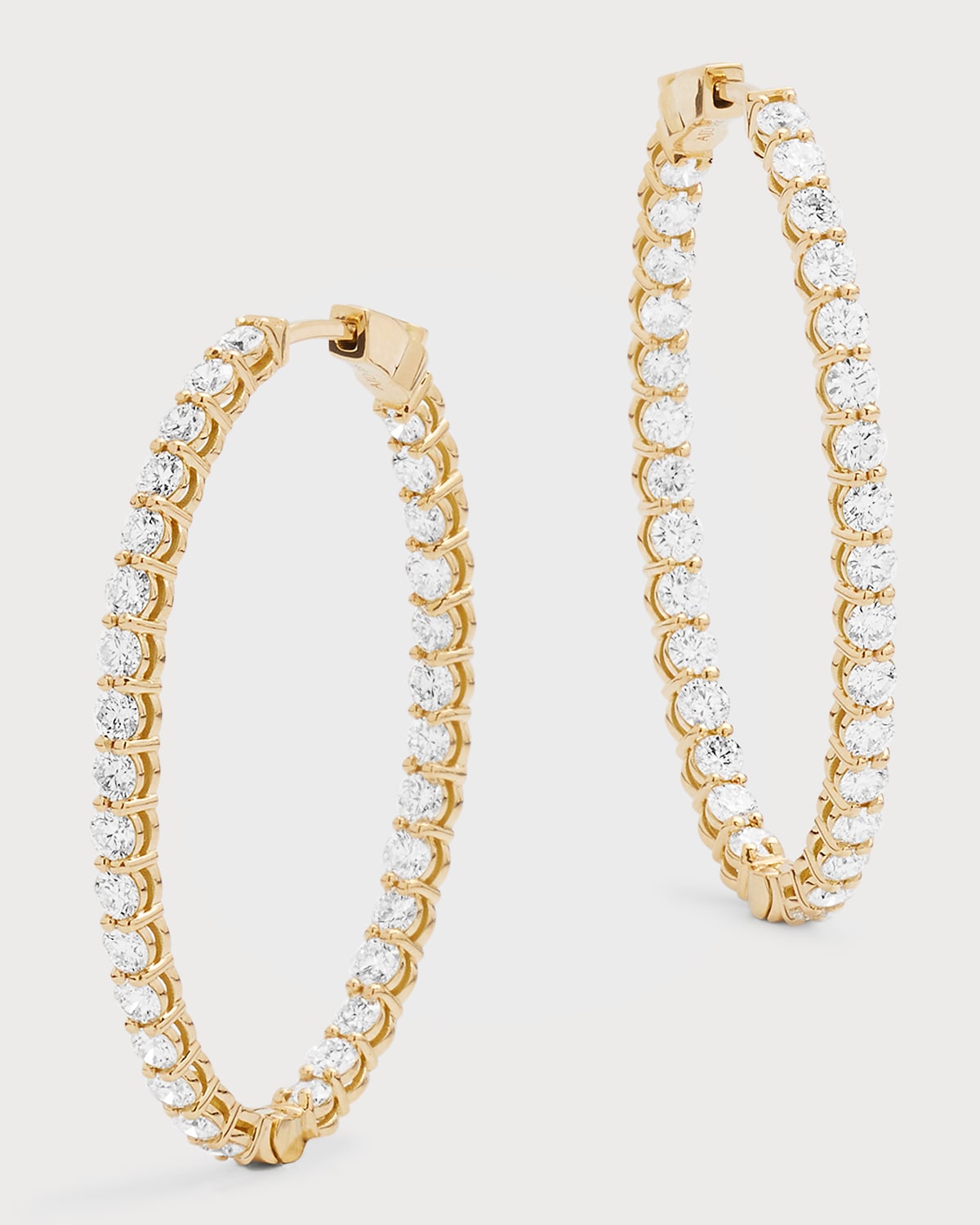Neiman Marcus Diamonds 18k Yellow Gold Gh/si1 Diamond Oval-shaped Hoop Earrings, 1.75"l