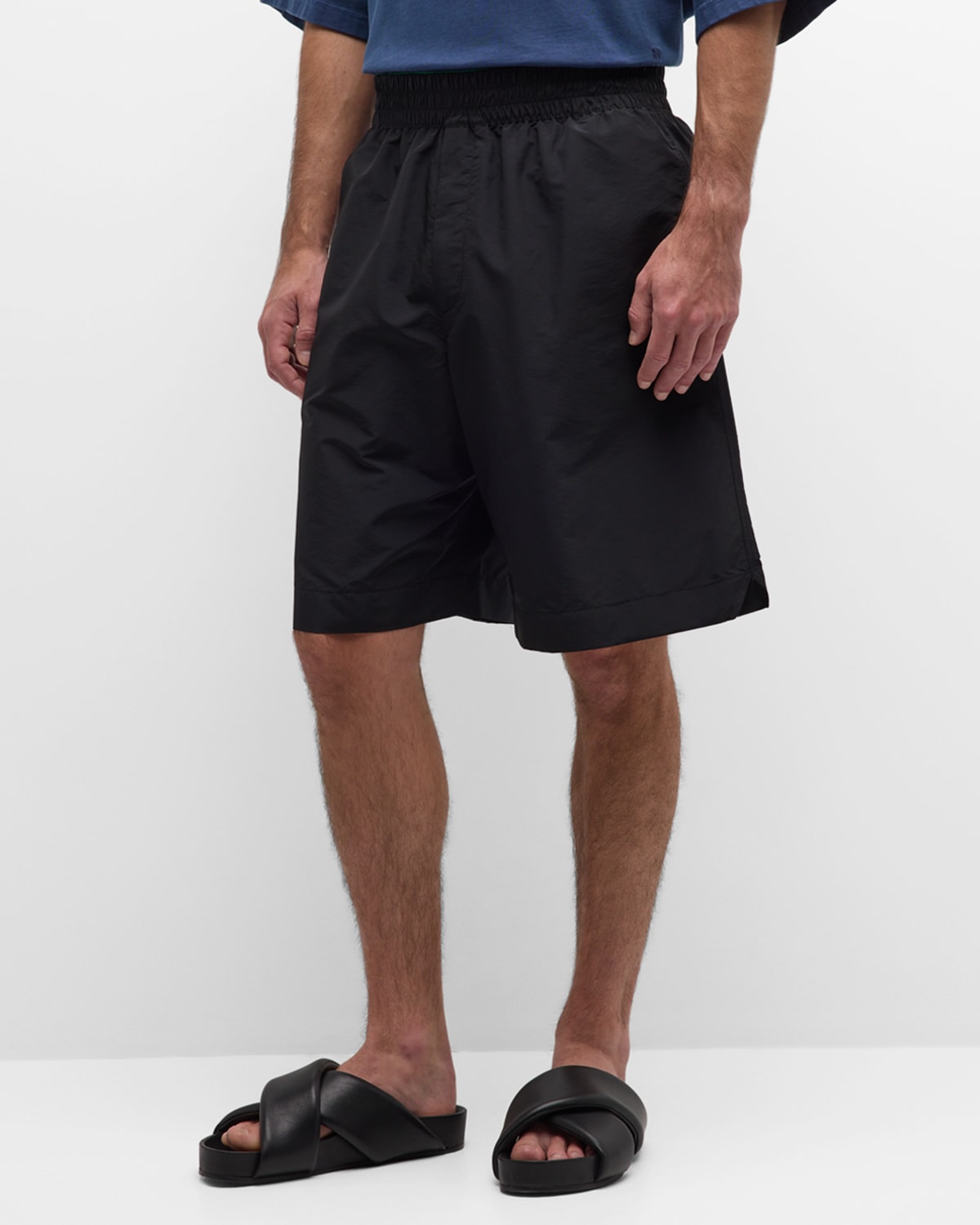 Bottega Veneta Men's Lightweight Tech Nylon Shorts In Nero