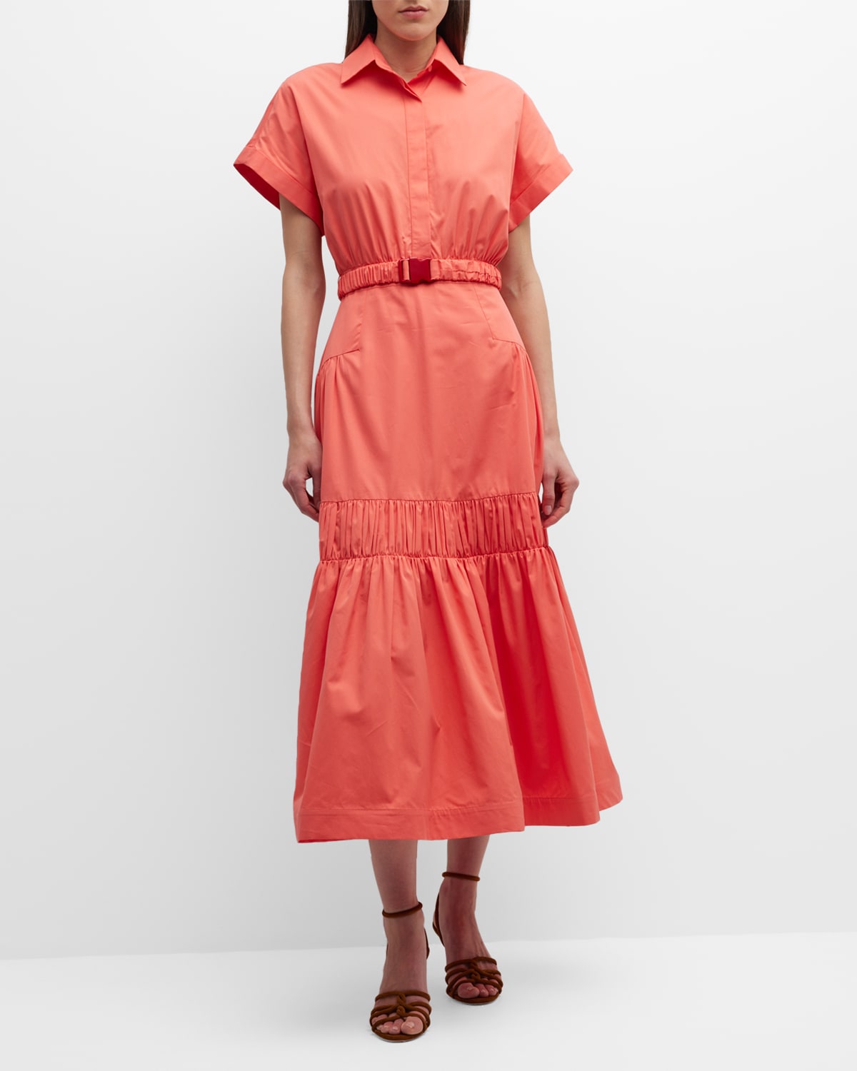 Silvia Tcherassi Teres Belted Cotton Maxi Dress In Coral