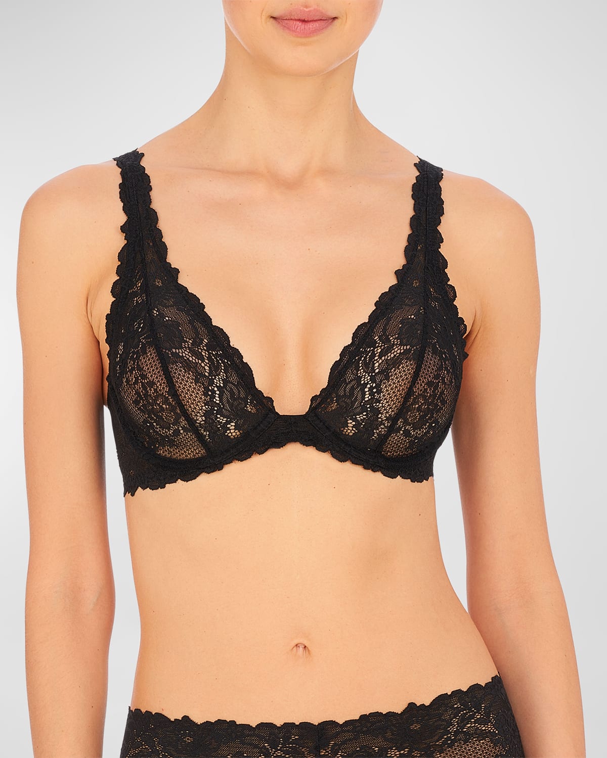 Natori Heavenly Lace Underwire Plunge Bra In Black
