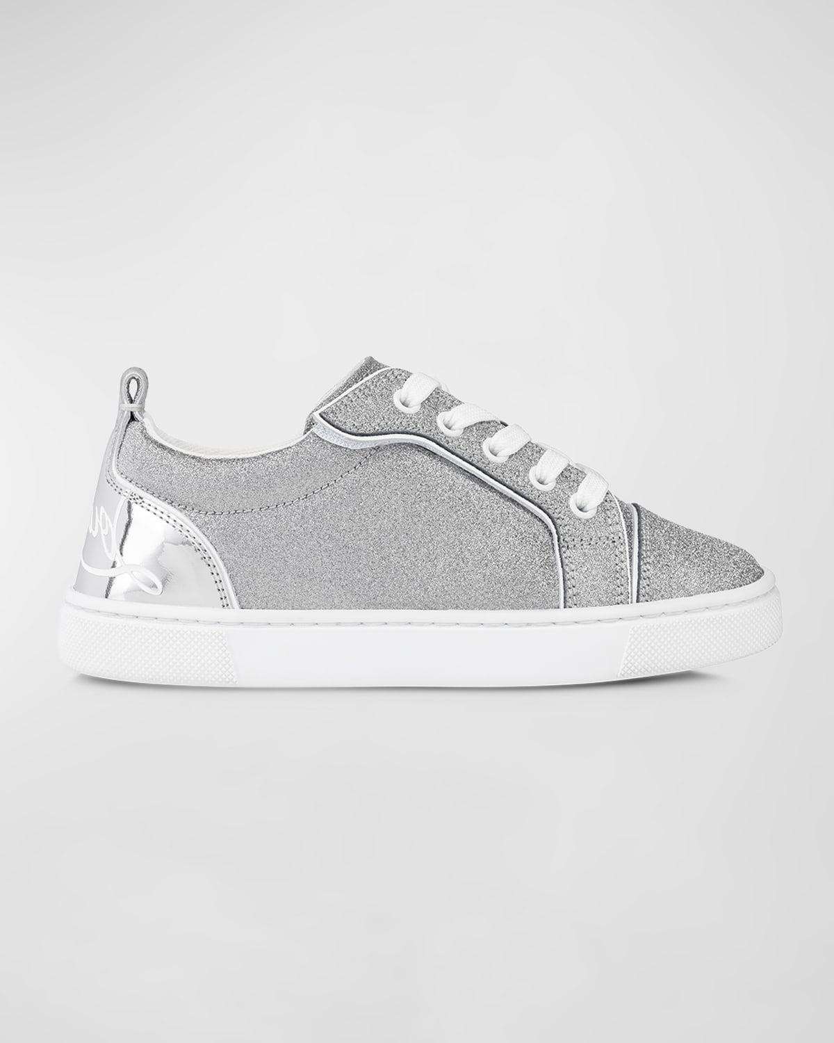 Christian Louboutin Girl's Funnyto Patent Leather Glitter Low-top Sneakers, Toddlers/kids In Silver