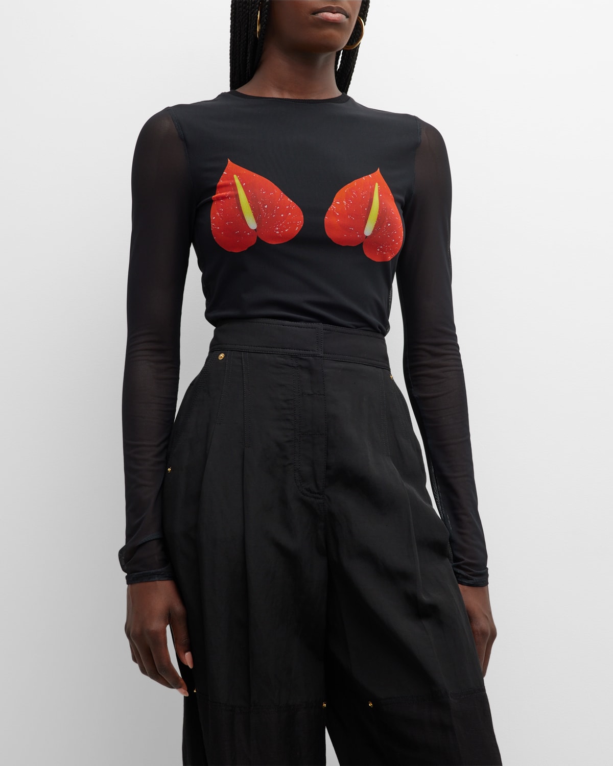 THE TOE Anthurium Tulle Tops ブラック S the toe ANTHURIUM TULLE TOPS