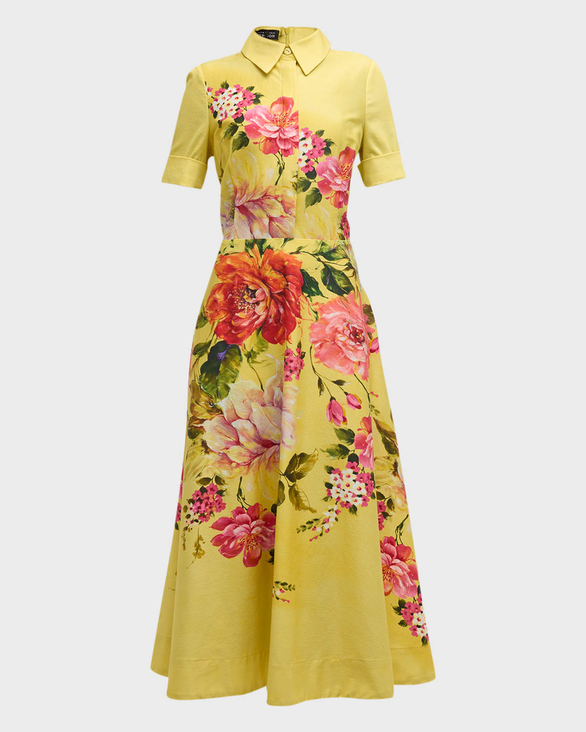 Rickie Freeman For Teri Jon Floral-print Fit-&-flare Shirtdress In Yellow Mul