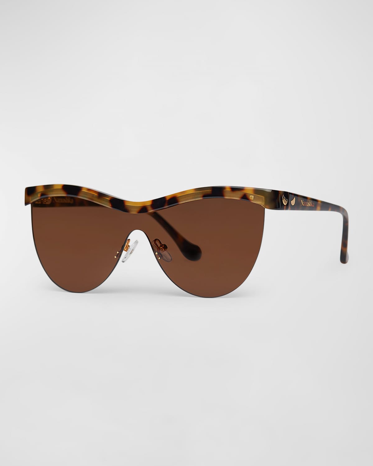 Nanushka Baya Semi-rimless Round Acetate Sunglasses In Dark Amber