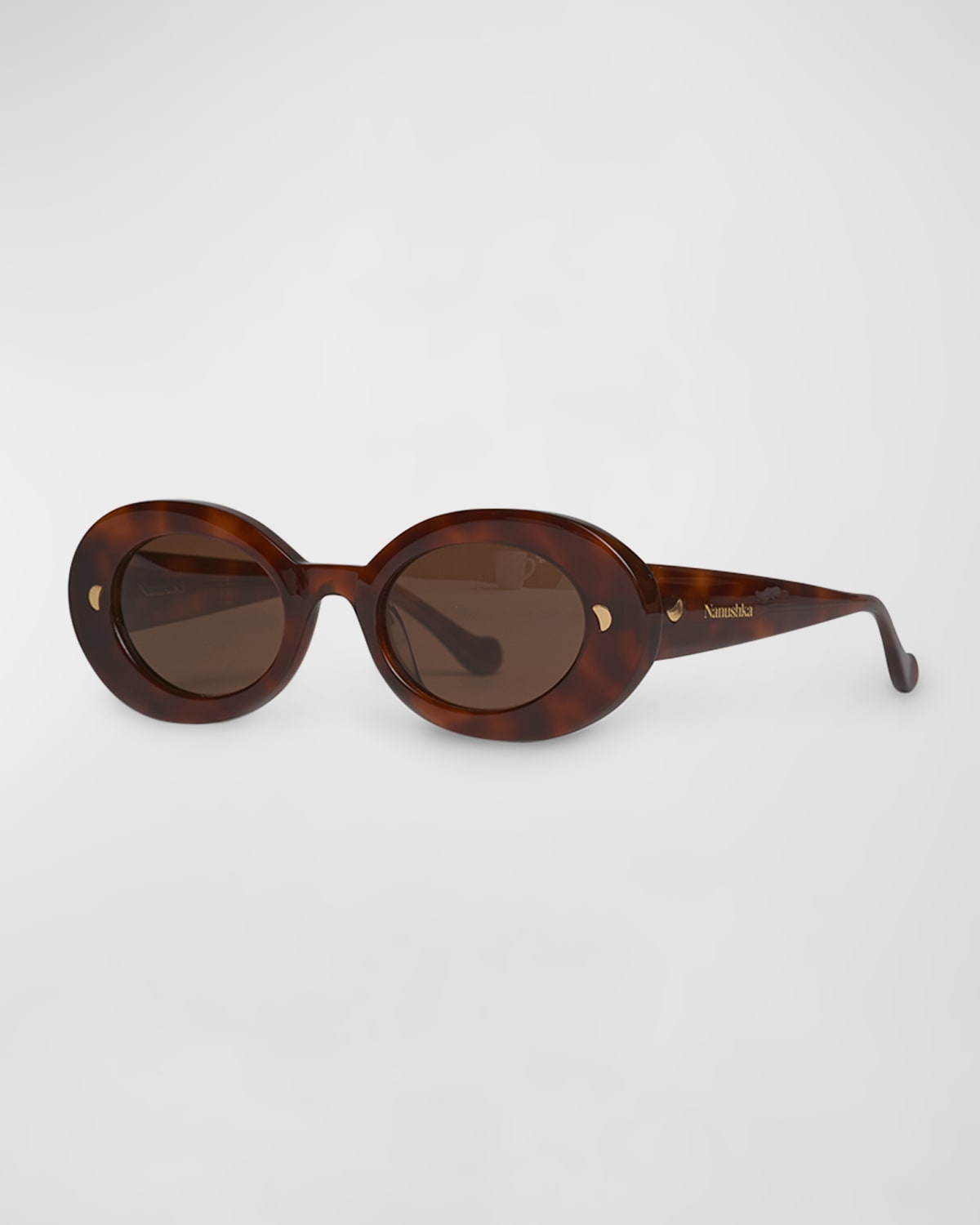 Shop Nanushka Giva Oval Acetate Sunglasses In Light Turtle