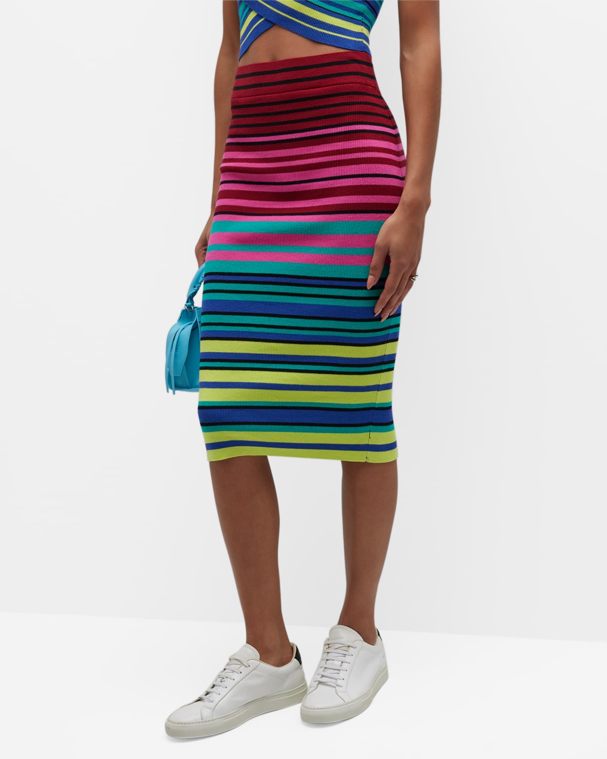 Le Superbe Oaxaca Striped Bodycon Midi Skirt