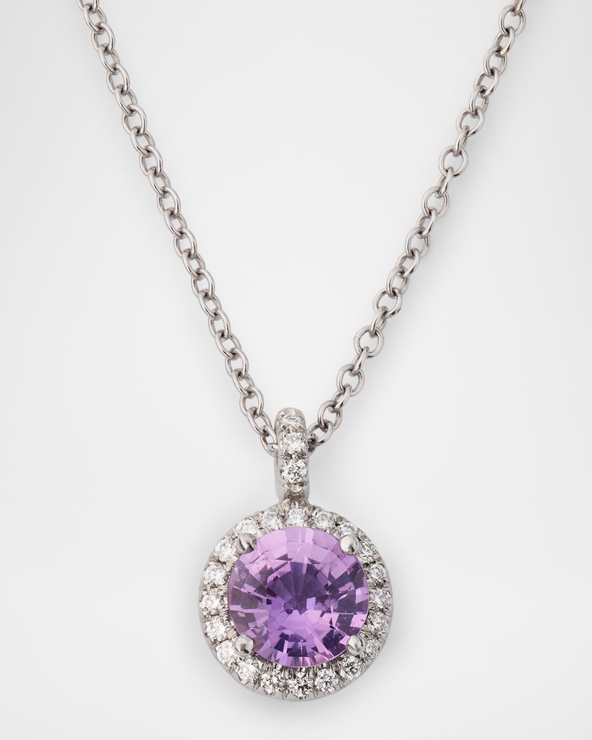 Platinum Pink Sapphire and Diamond Pendant Necklace