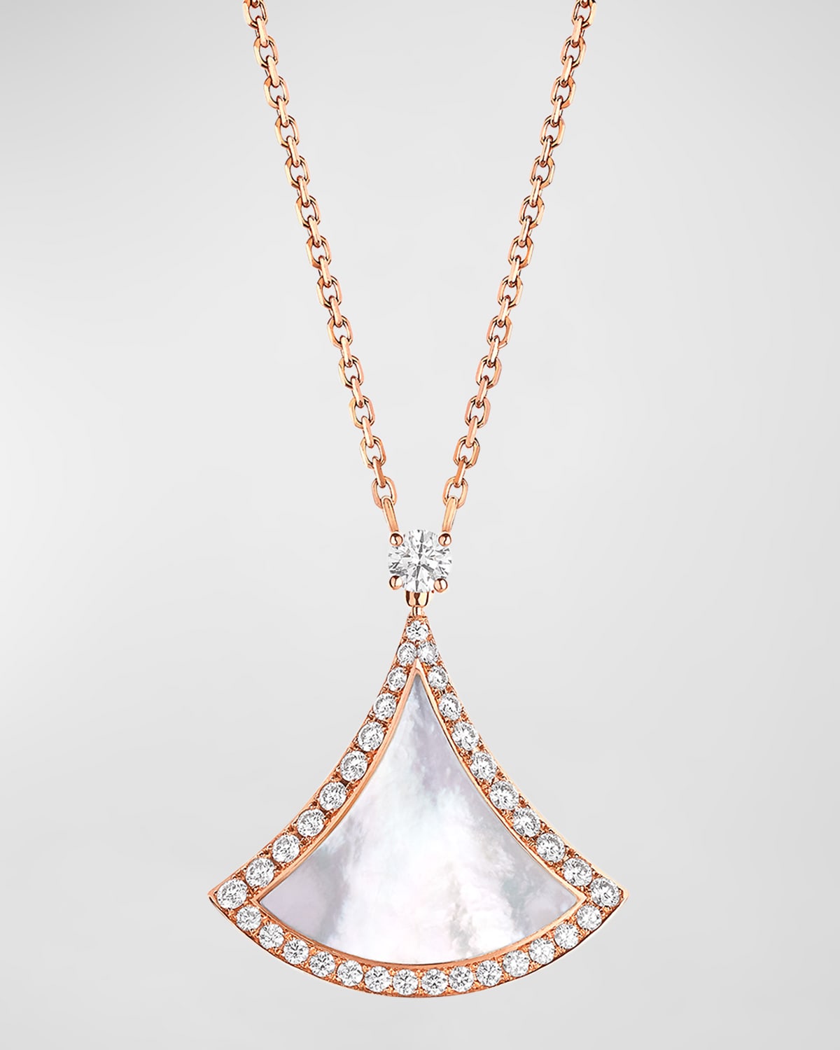 BVLGARI DIVAS' DREAM 18K ROSE GOLD MOTHER-OF-PEARL AND PAVE DIAMOND PENDANT NECKLACE