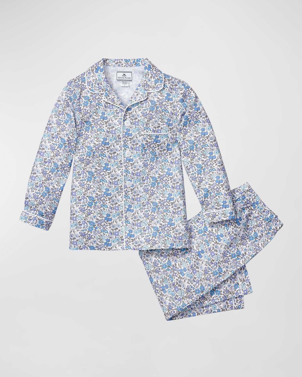 Petite Plume Kid's Feur D'azur Two-print Pajama Set In Blue