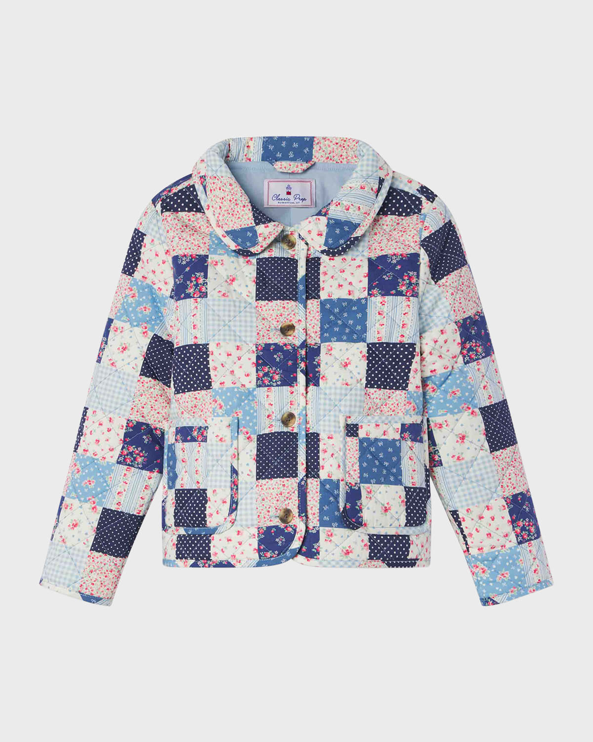 Classic Prep Childrenswear Kids' Girl's Cece Mixed Patchwork-print Coat In Love Patchwork Bl