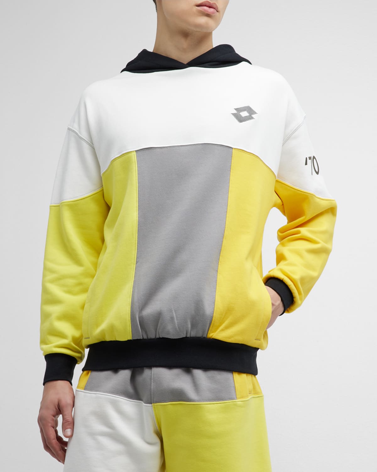Lotto Italia Men's Colorblock French Terry Hoodie In Yellow Multi