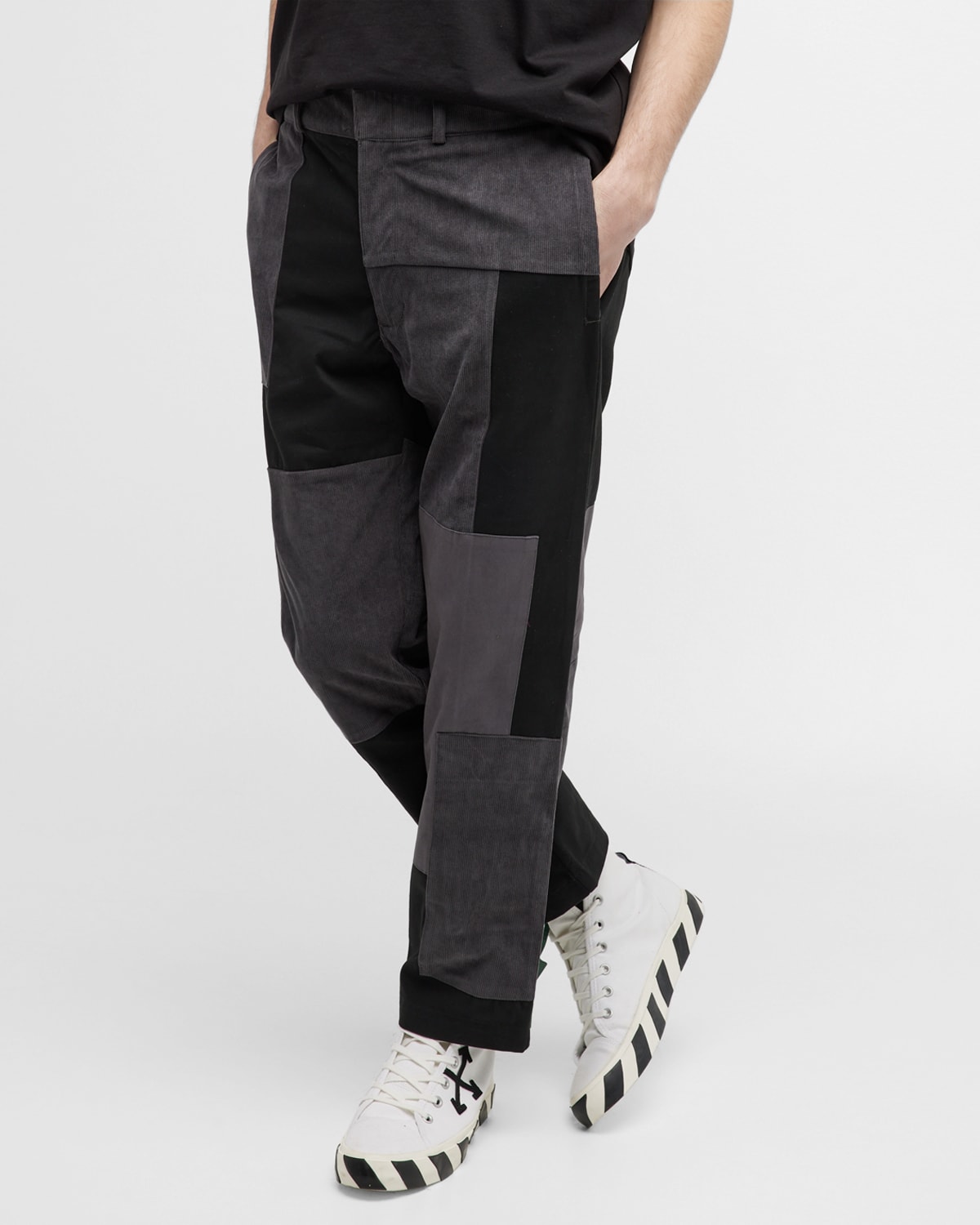 Lotto Italia Men's Patchwork Canvas And Corduroy Pants In Black