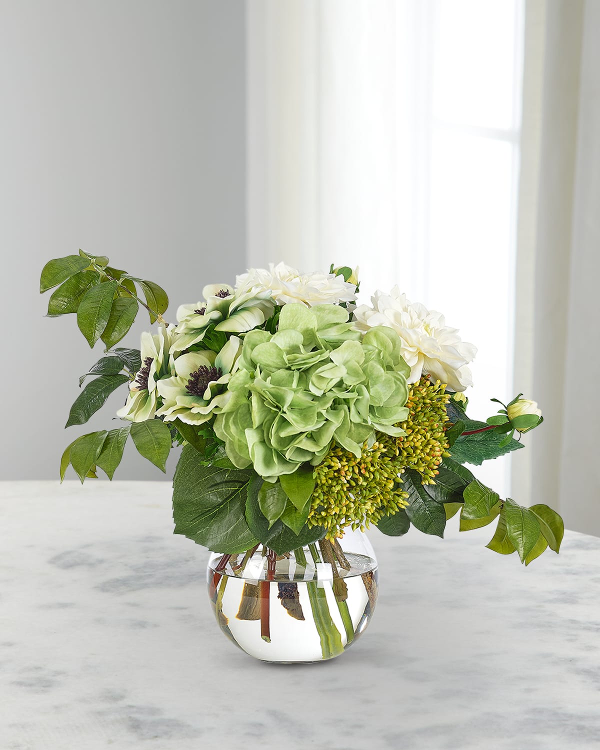 Ndi Hydrangea & Dahlia Arrangement In Glass Bubble Vase ModeSens