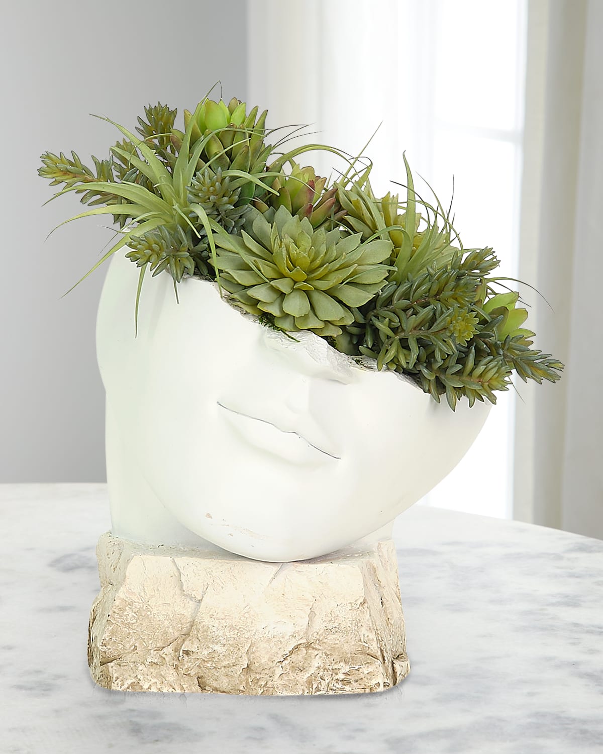 Faux Succulents In Resin Planter, 12"T