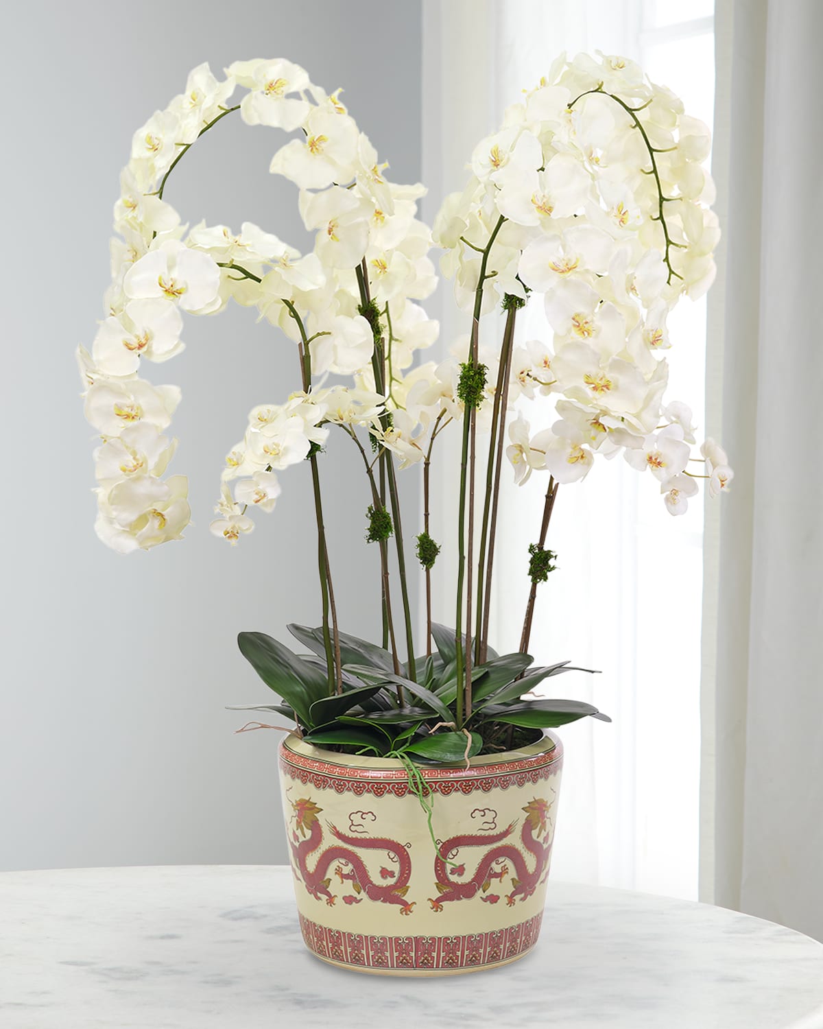 Faux Orchid Phalaenopsis In Cream And Rust Planter, 57"T