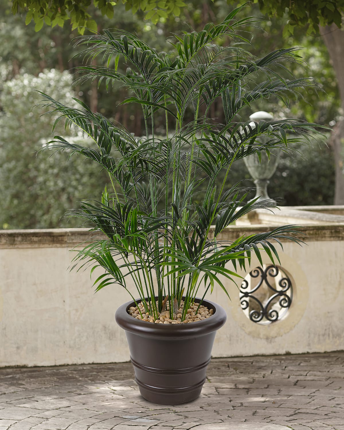Faux Palm Kentia Tree In Ribbed Planter, 84"T
