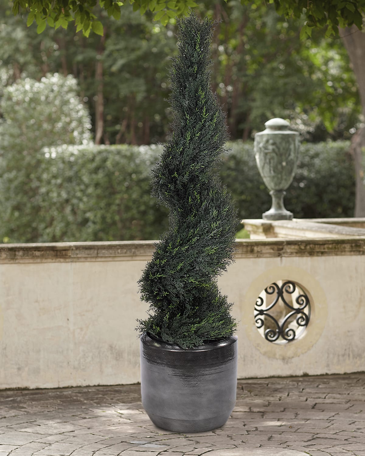 Faux Cypress Spiral Topiary In A Pot, 51"T