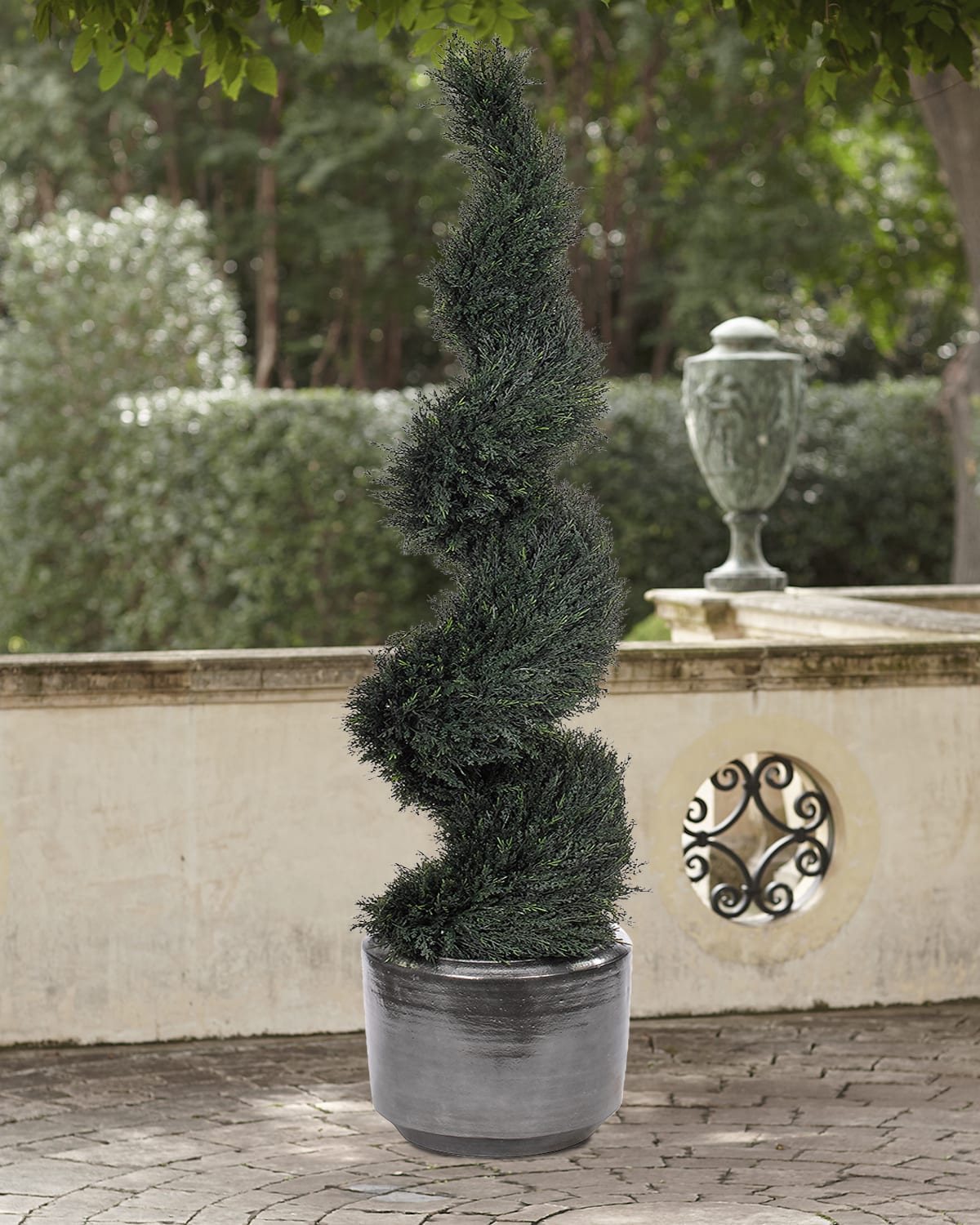 Faux Cypress Spiral Topiary In Ceramic Pot, 71"T