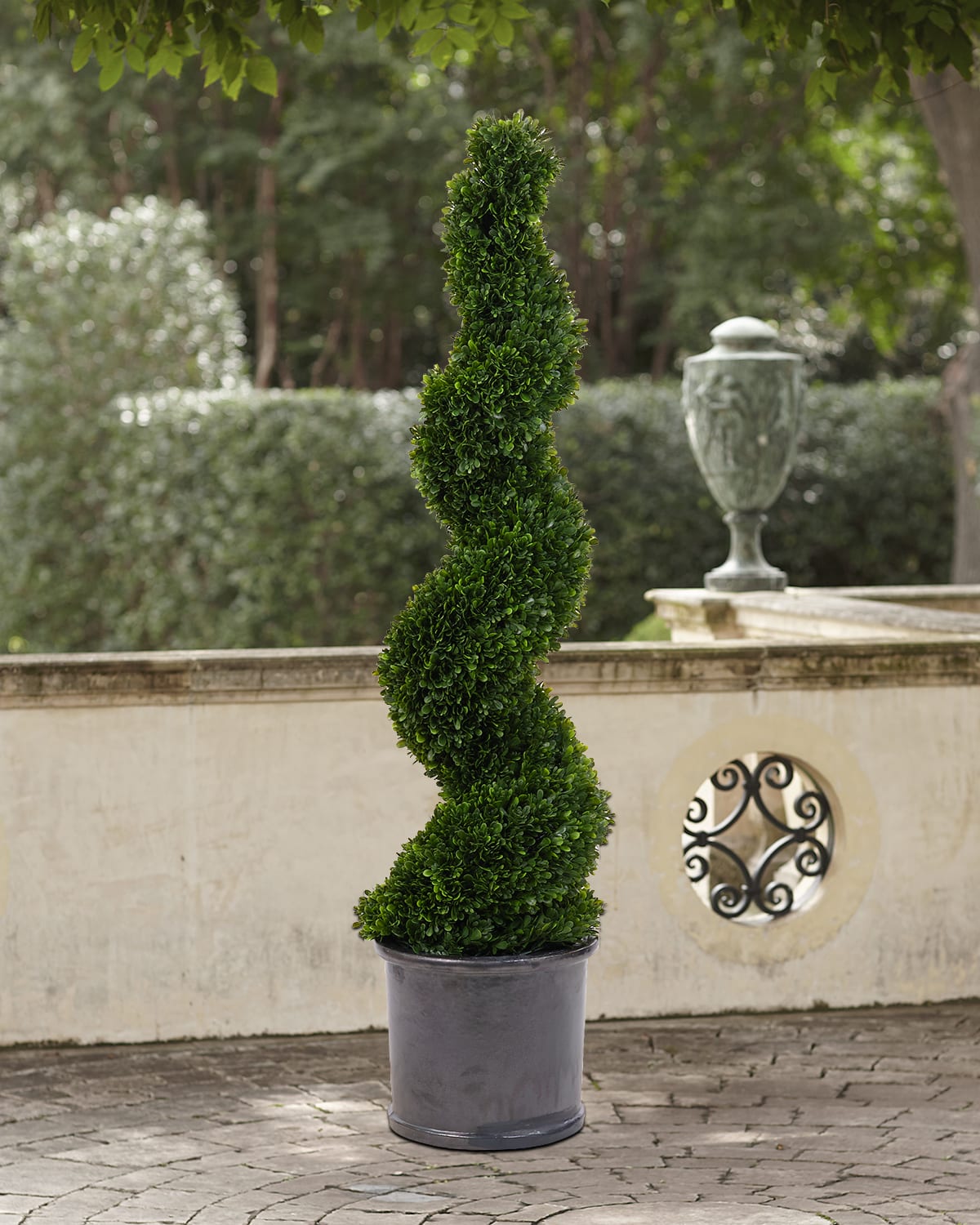 Faux Boxwood Spiral Topiary In Pottery Crock, 53"T