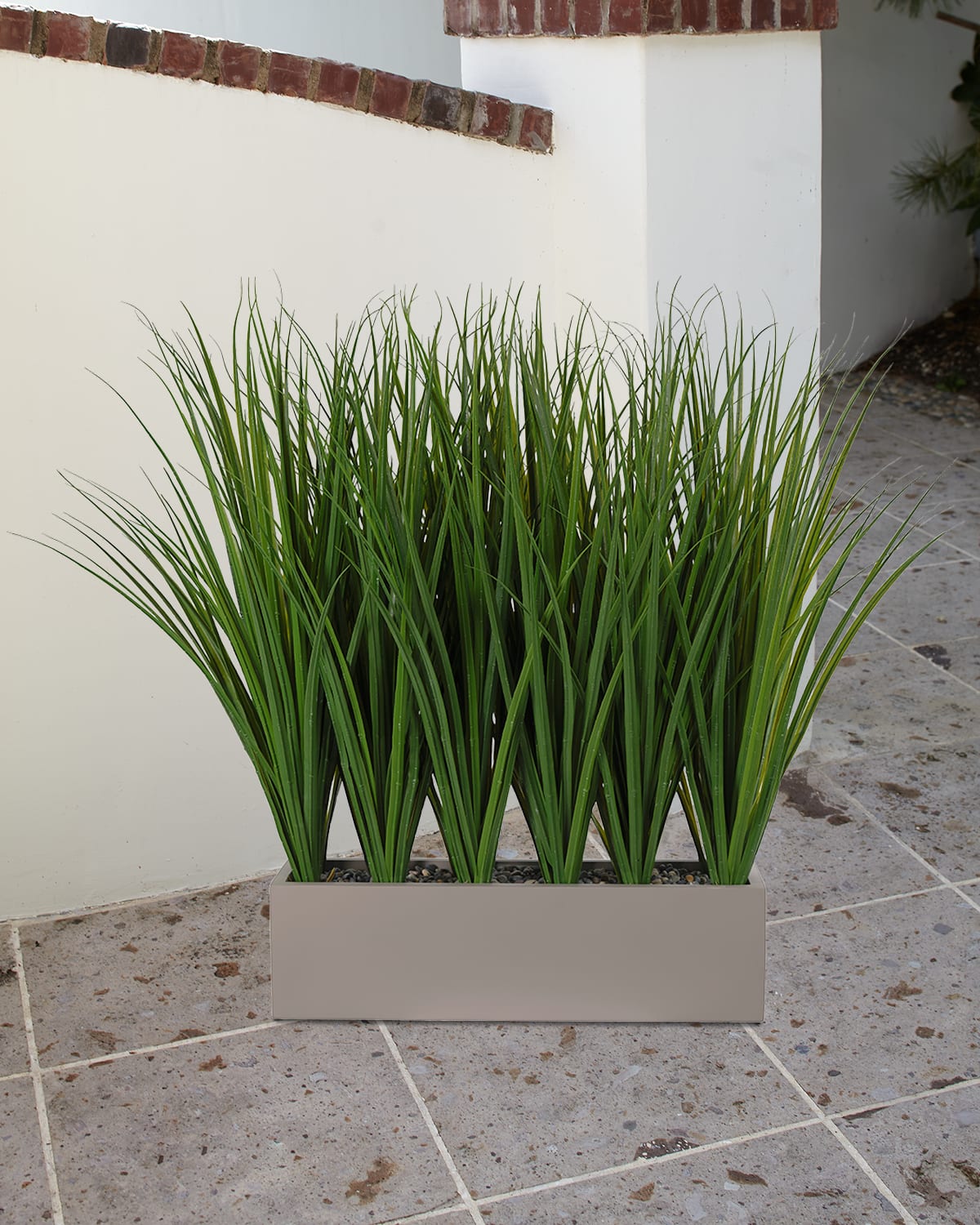 Ndi Faux Grass In Grey Trough, 38"t