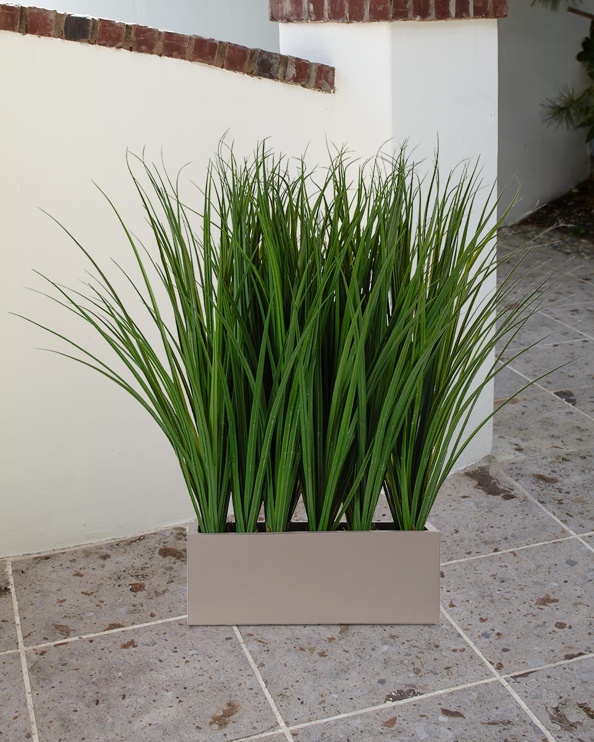 Ndi Faux Grass In Grey Trough, 38"t
