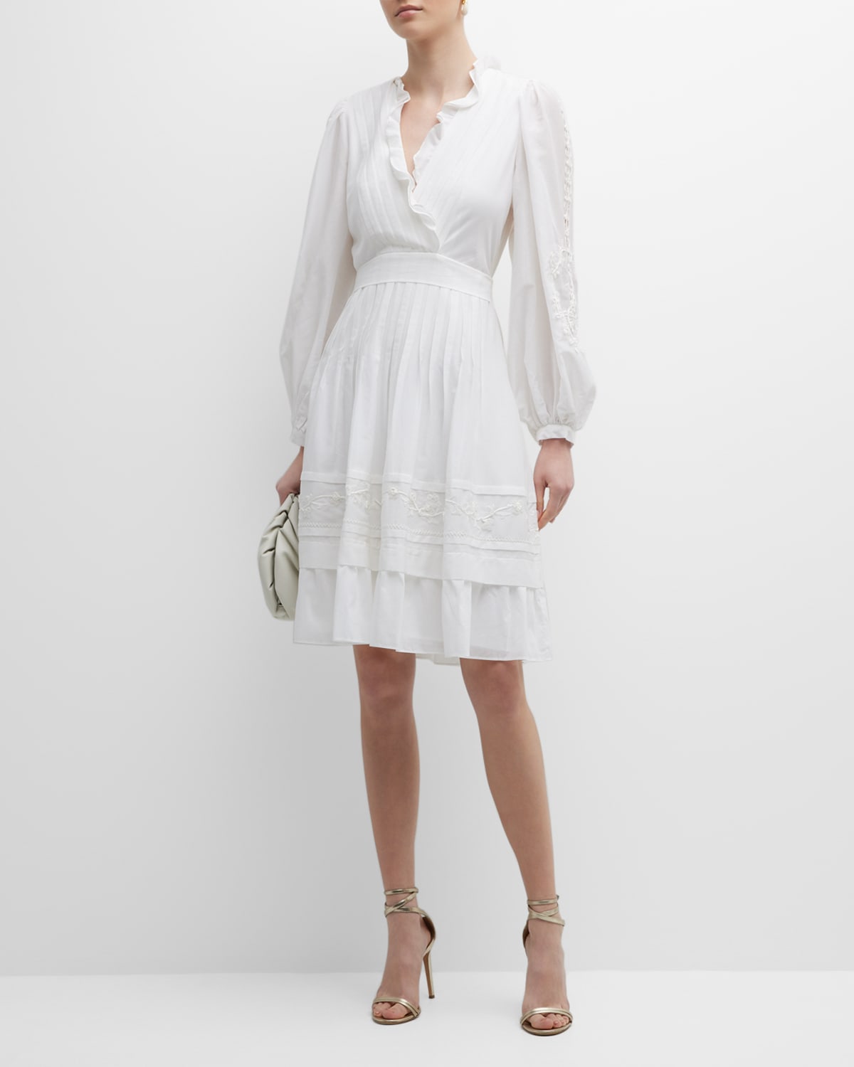 Crystal Embroidered Blouson-Sleeve Midi Dress