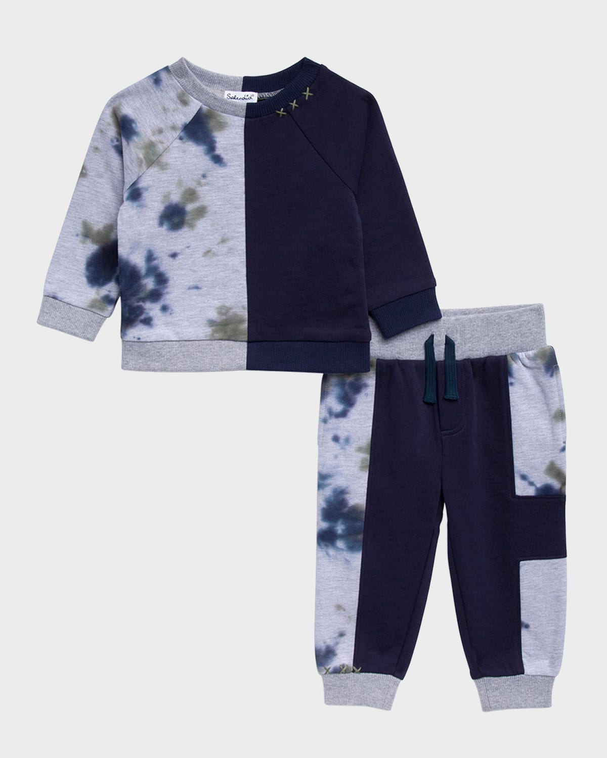 Boy's James Bicolor Tie Dye-Print Sweatsuit, Size 3M-24M