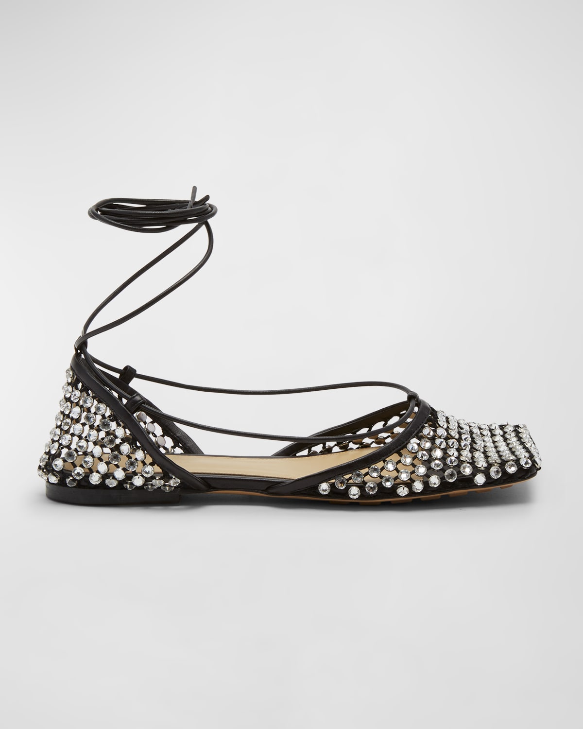 Bottega Veneta Sparkle Stretch Flat Leather Sandals In Black Cr